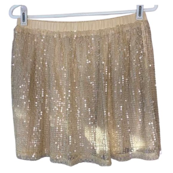 Forever 21 Lined Champagne Sequin Silhouette Mini Skirt Relaxed Fit - Picture 1 of 6